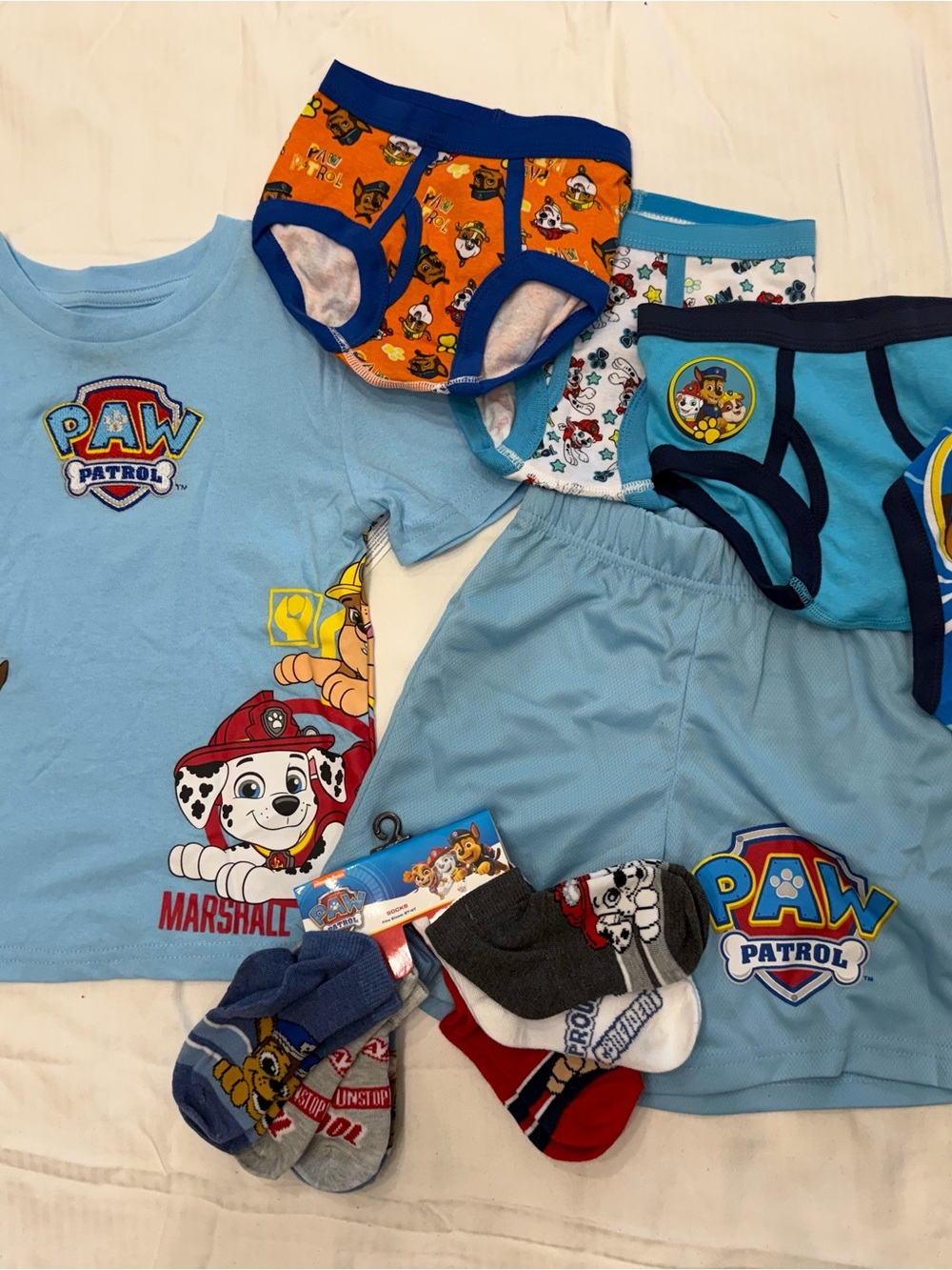 New boys Sz 4-5 Paw Patrol Shirt and Shorts with Character Undies & Socks